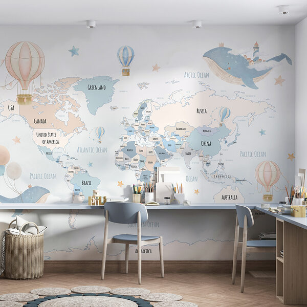 Um mapa do mundo com balões de ar quente Um mapa do mundo com balões de ar quente