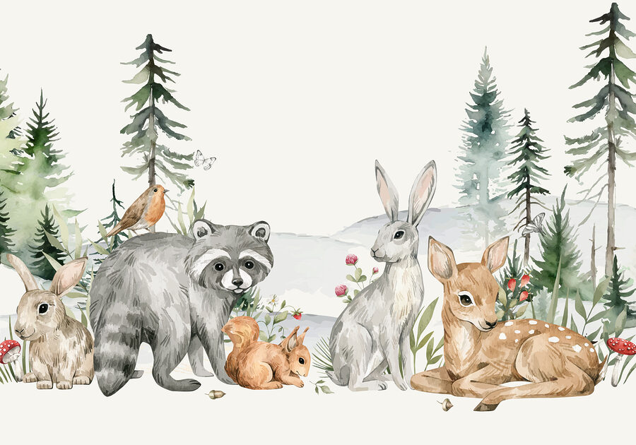 Um grupo de animais numa floresta