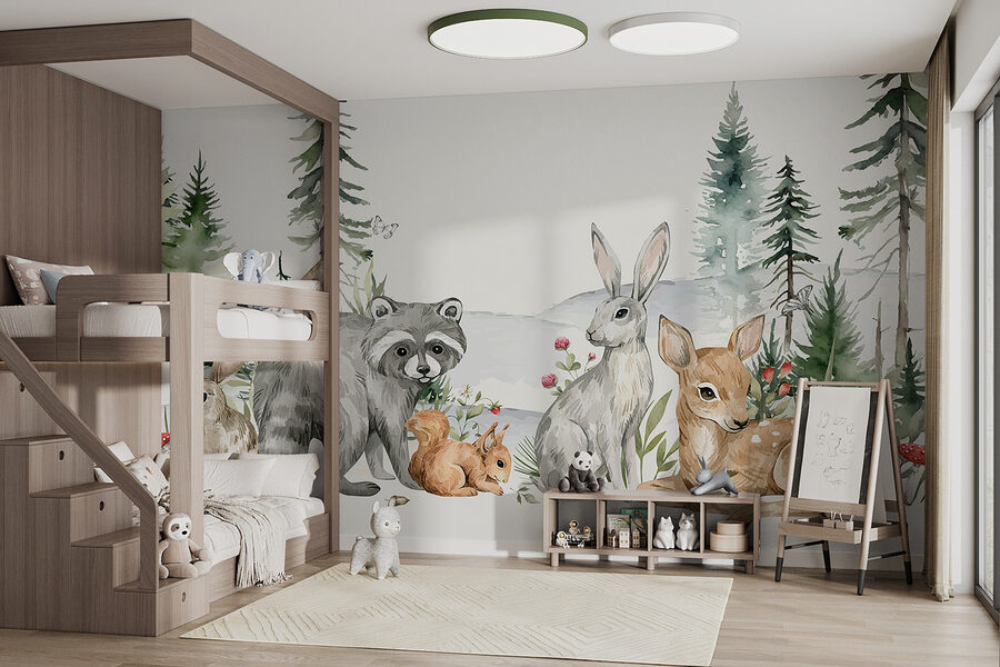 Um grupo de animais numa floresta