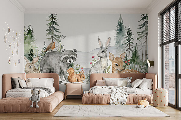 Um grupo de animais numa floresta Um grupo de animais numa floresta