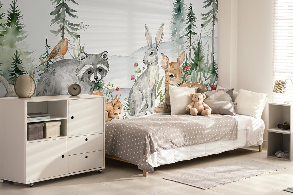 A group of animals in a forest A group of animals in a forest