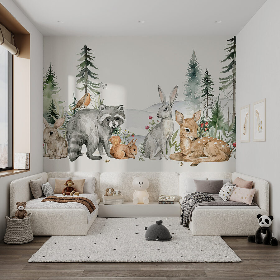 Um grupo de animais numa floresta