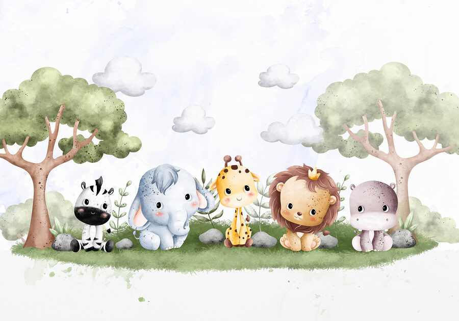 Um grupo de animais sentados na relva
