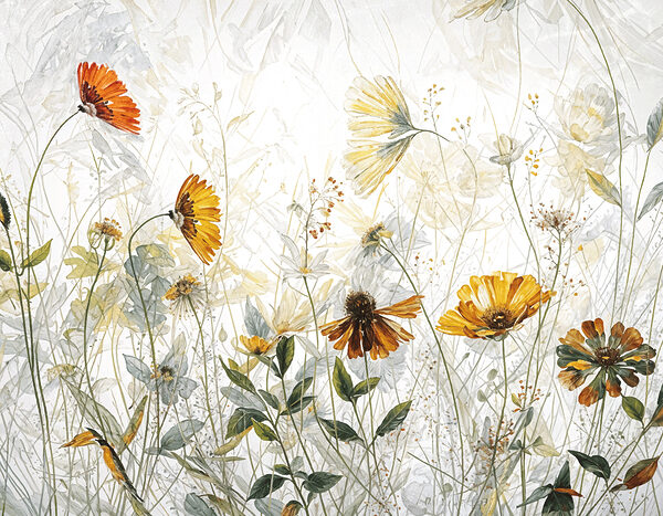 Uma pintura de flores e folhas Uma pintura de flores e folhas