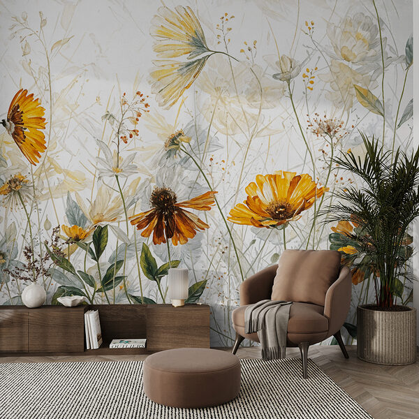 Uma pintura de flores e folhas Uma pintura de flores e folhas