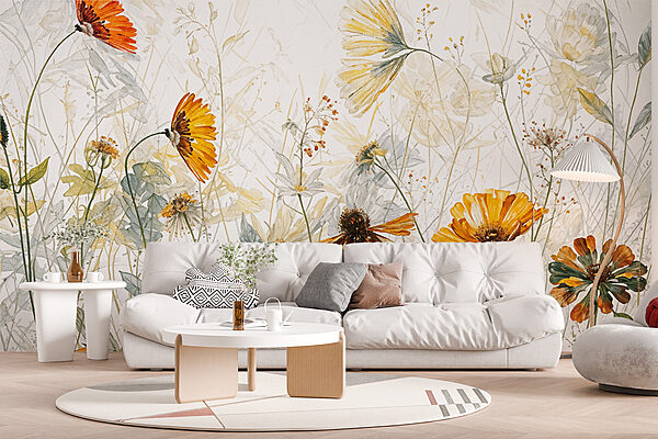 Uma pintura de flores e folhas Uma pintura de flores e folhas