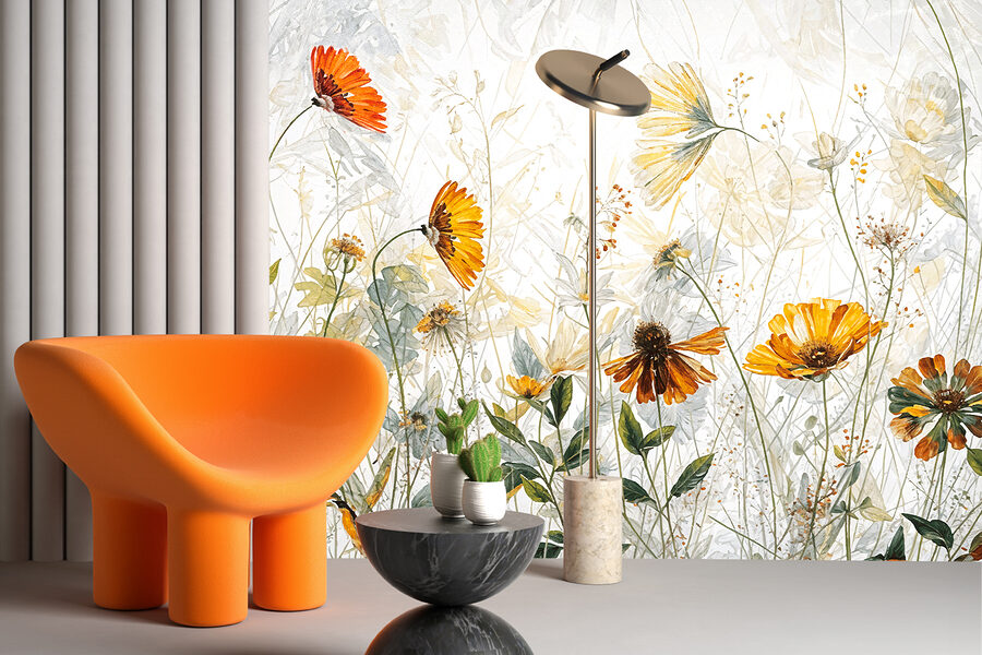 Uma pintura de flores e folhas