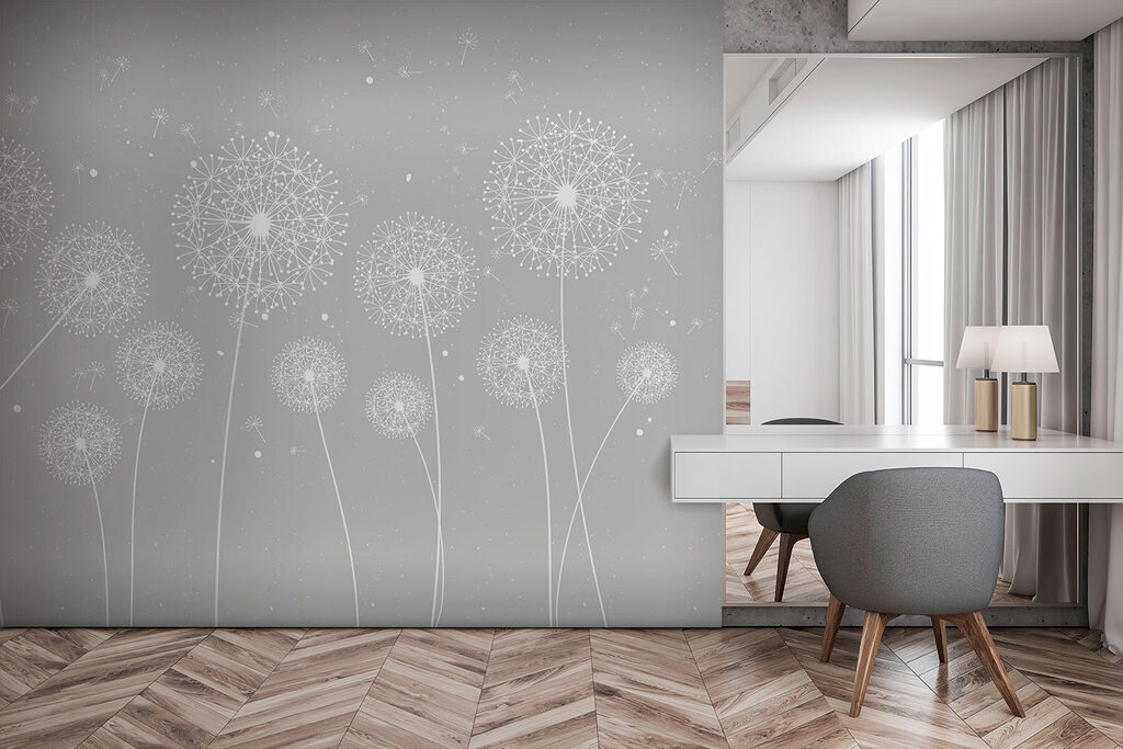 A white dandelions on a grey background