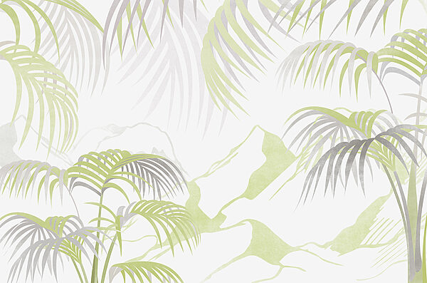Um fundo branco e verde com folhas de palmeira Um fundo branco e verde com folhas de palmeira