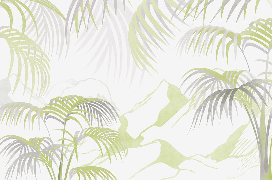 Papel de parede Um fundo branco e verde com folhas de palmeira - Image 3