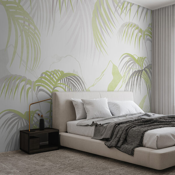Um fundo branco e verde com folhas de palmeira Um fundo branco e verde com folhas de palmeira