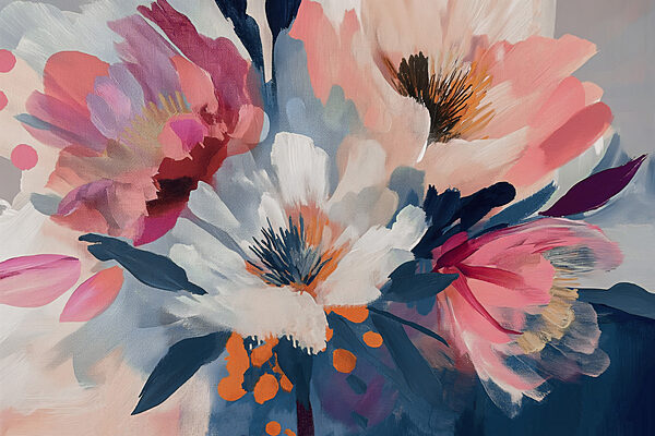 Uma pintura de flores num tecido Uma pintura de flores num tecido