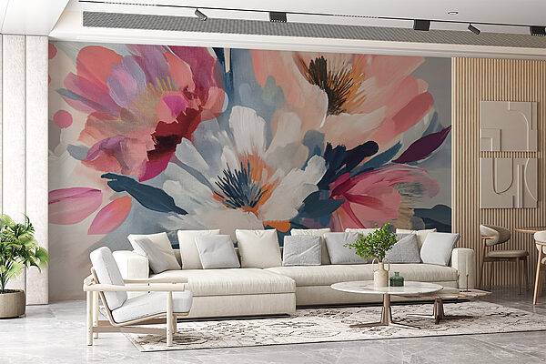 Uma pintura de flores num tecido Uma pintura de flores num tecido