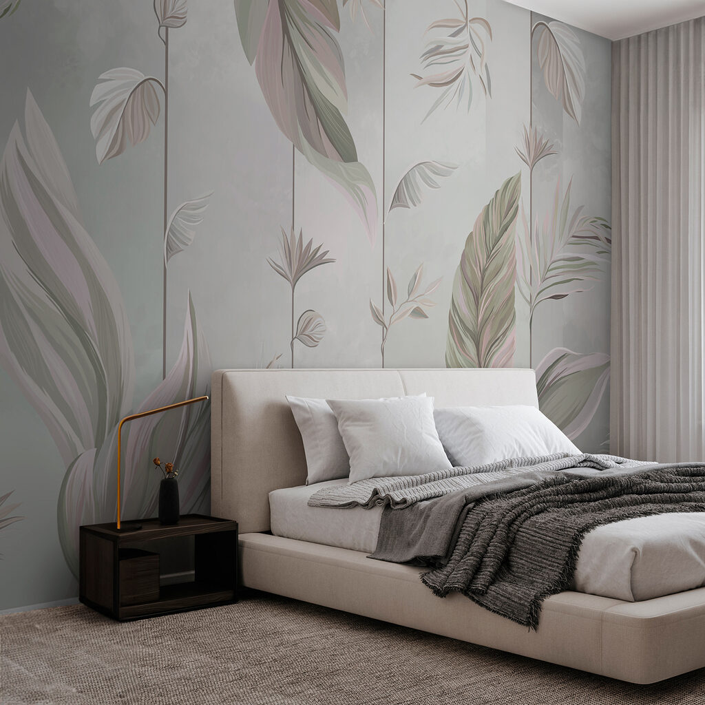 A wallpaper with leaves and lines