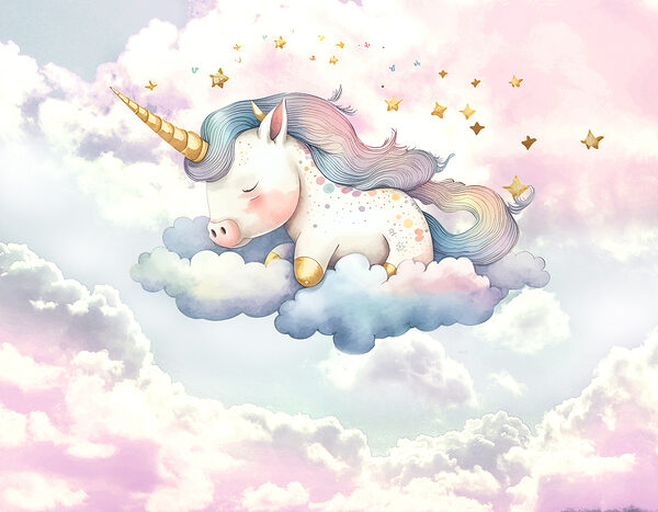 Um unicórnio a dormir nas nuvens Um unicórnio a dormir nas nuvens