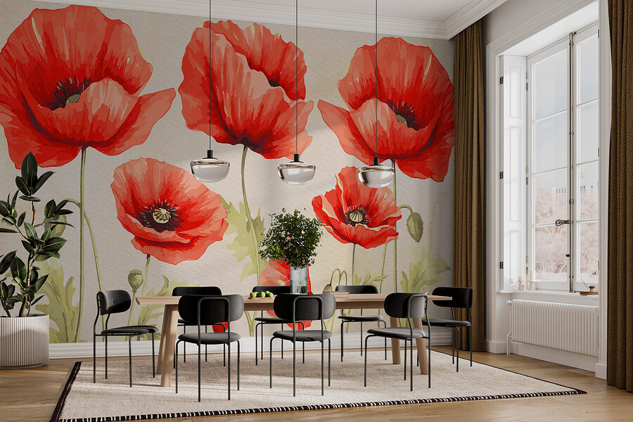 Um grupo de flores vermelhas