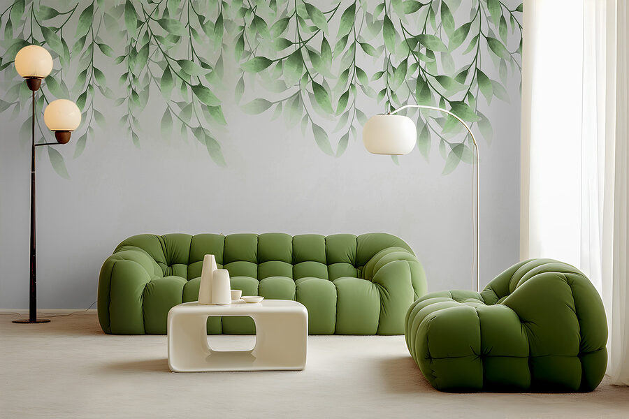 Folhas verdes sobre um fundo branco
