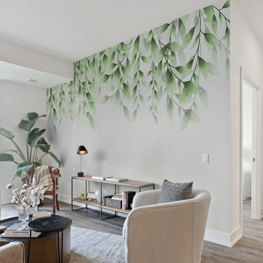 Folhas verdes sobre um fundo branco