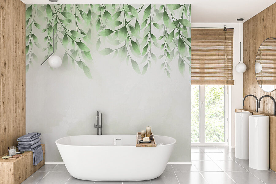 Folhas verdes sobre um fundo branco