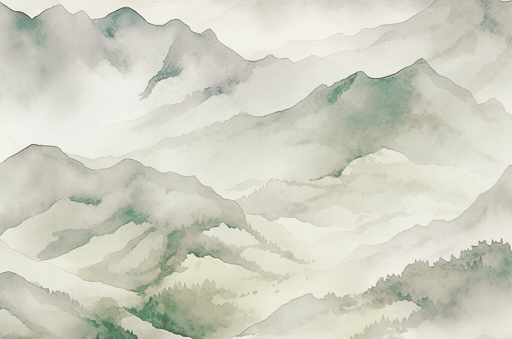 A watercolor painting of mountains