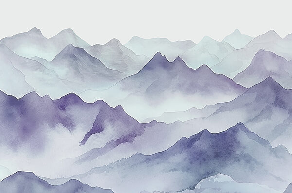 A watercolor of mountains and fog A watercolor of mountains and fog
