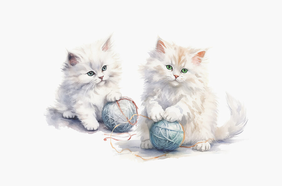 Papel de parede Uma aguarela de dois gatinhos a brincar com fios - Image 3
