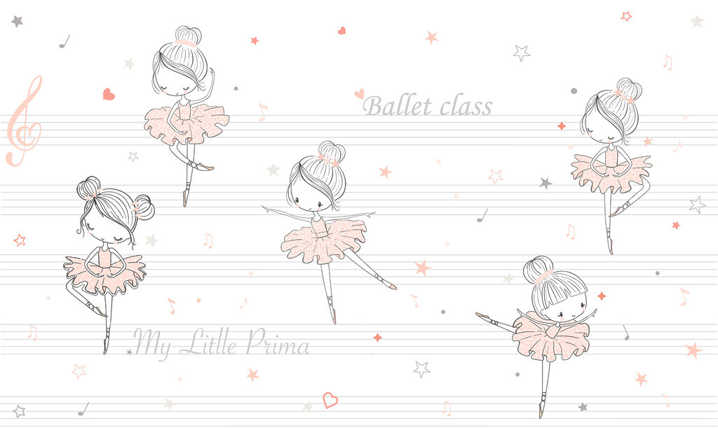 Um grupo de raparigas de desenhos animados a dançar sobre uma nota musical Um grupo de raparigas de desenhos animados a dançar sobre uma nota musical