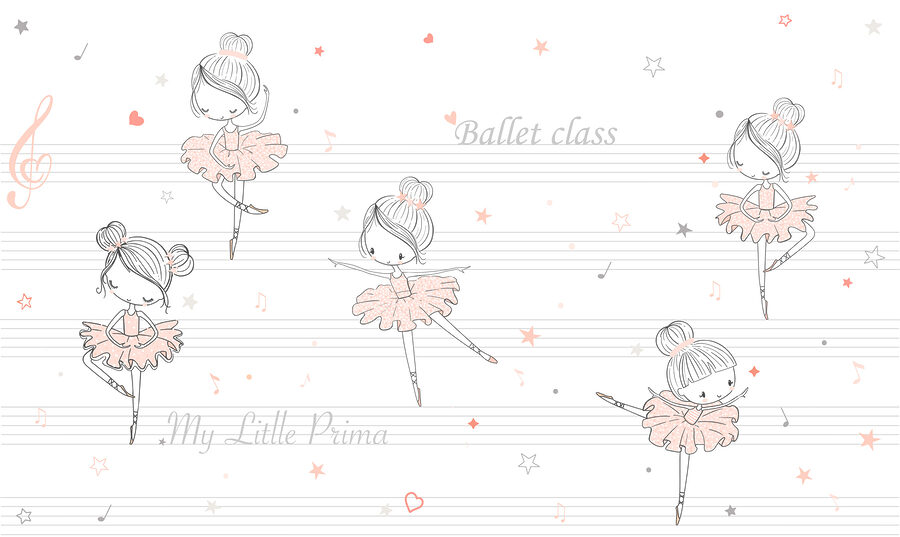 Um grupo de raparigas de desenhos animados a dançar sobre uma nota musical