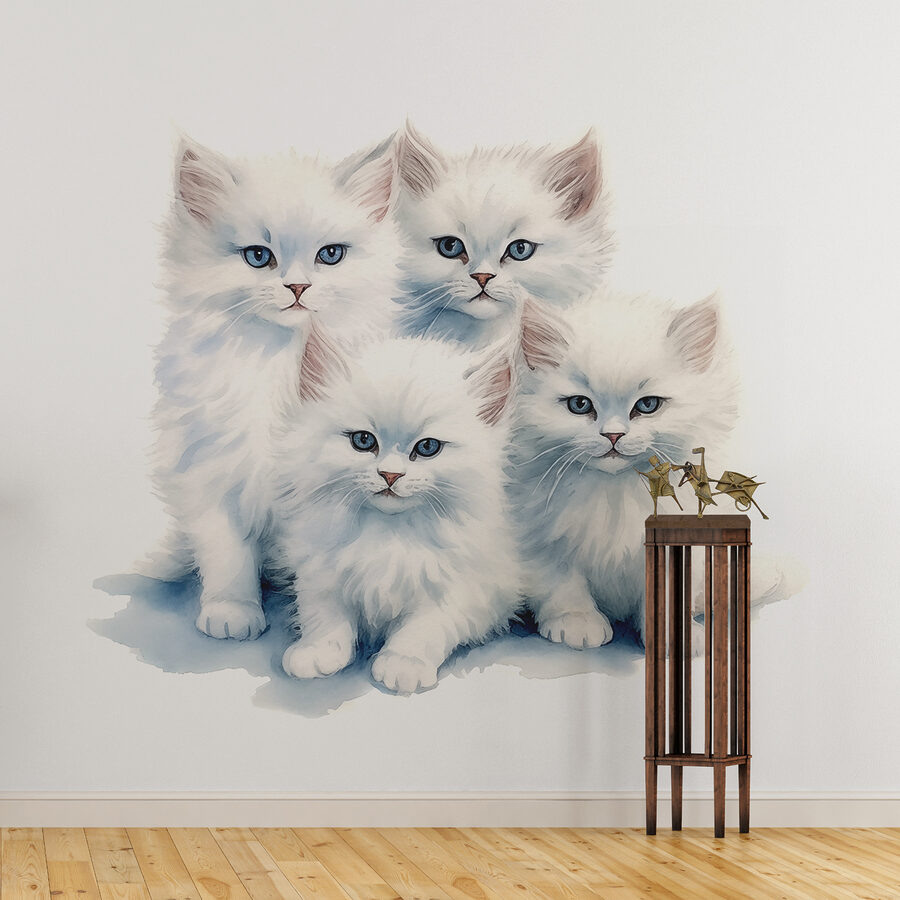 Um grupo de gatinhos brancos