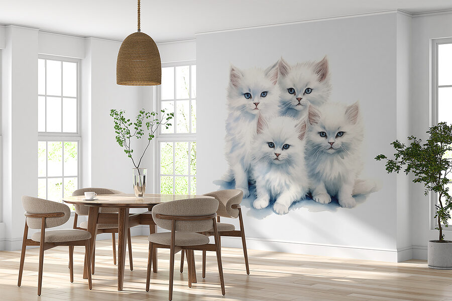 Um grupo de gatinhos brancos