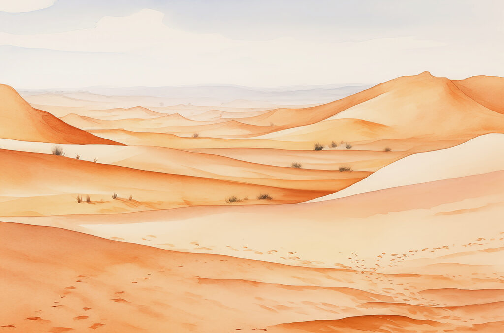 Uma paisagem desértica com dunas de areia Uma paisagem desértica com dunas de areia
