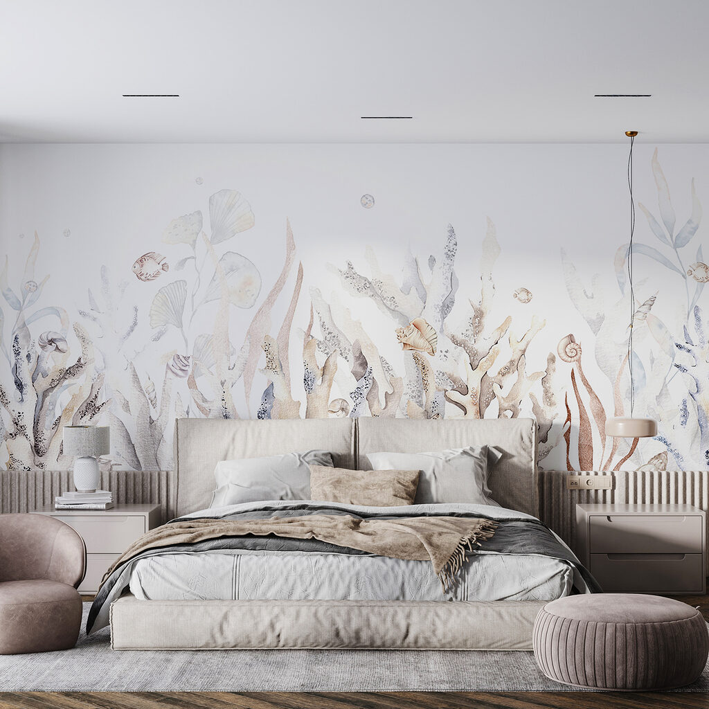 A watercolor of seaweed and shells