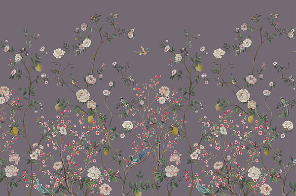 Um papel de parede com pássaros e flores Um papel de parede com pássaros e flores
