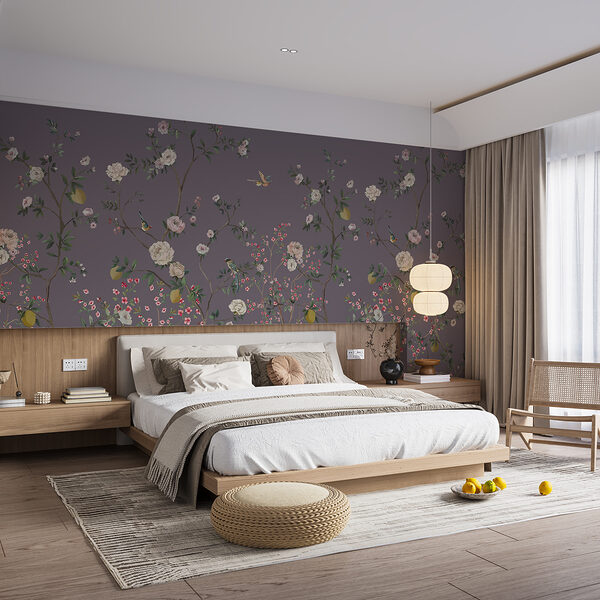 Um papel de parede com pássaros e flores Um papel de parede com pássaros e flores