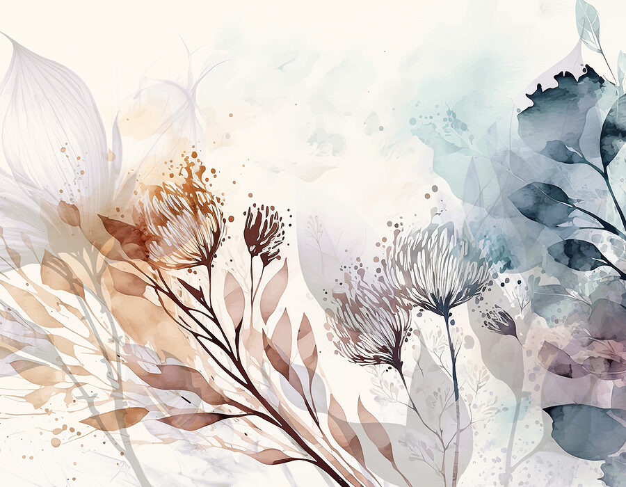 Uma pintura a aguarela de flores e folhas
