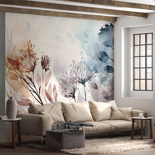 Uma pintura a aguarela de flores e folhas Uma pintura a aguarela de flores e folhas