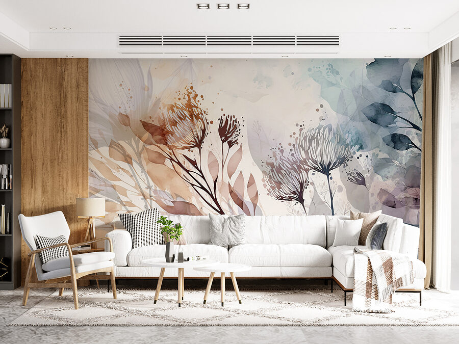 Uma pintura a aguarela de flores e folhas