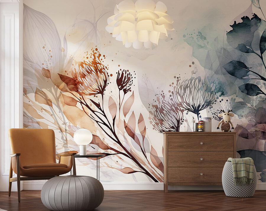 Uma pintura a aguarela de flores e folhas
