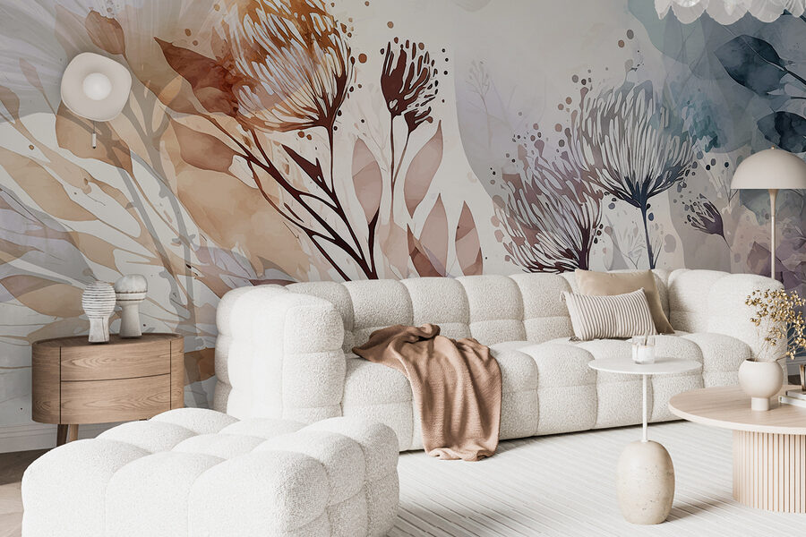 Uma pintura a aguarela de flores e folhas