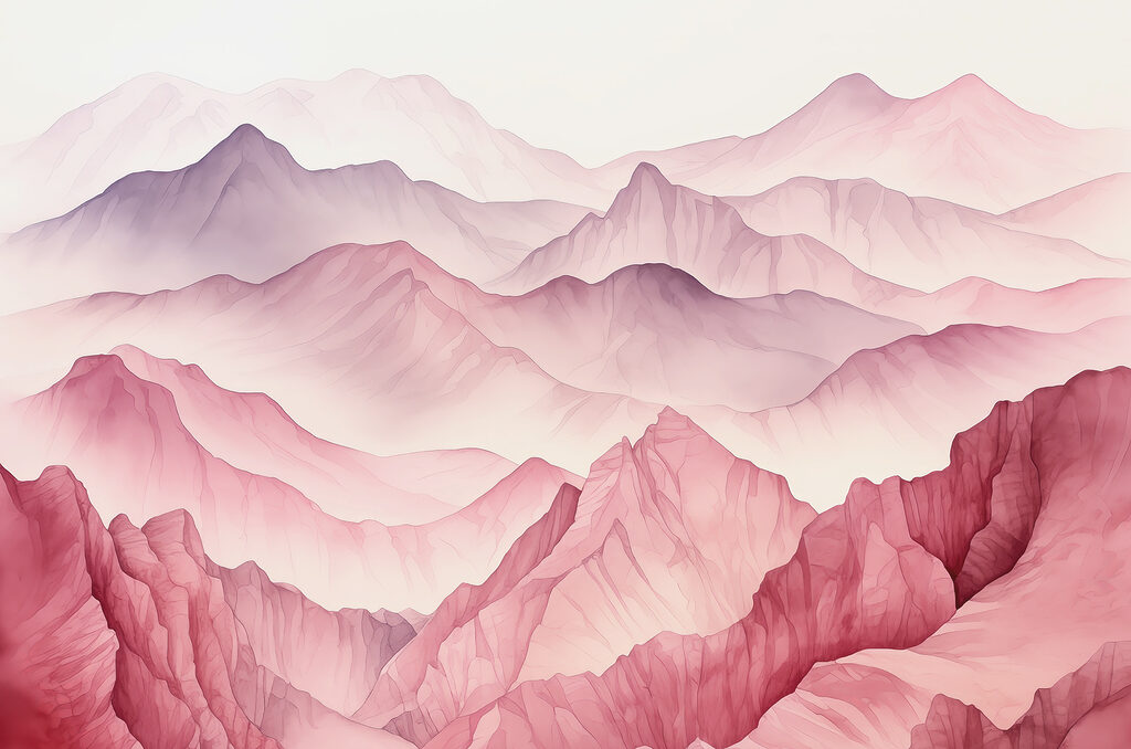 Uma montanha cor-de-rosa com nevoeiro Uma montanha cor-de-rosa com nevoeiro