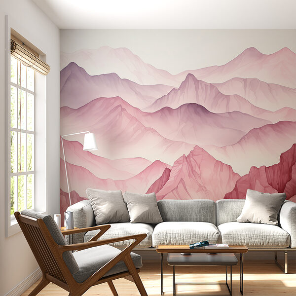 Papel de parede Papel de parede Uma montanha cor-de-rosa com nevoeiro (REF: w01179)