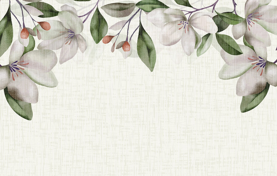 Papel de parede Flores brancas e folhas verdes - Image 3