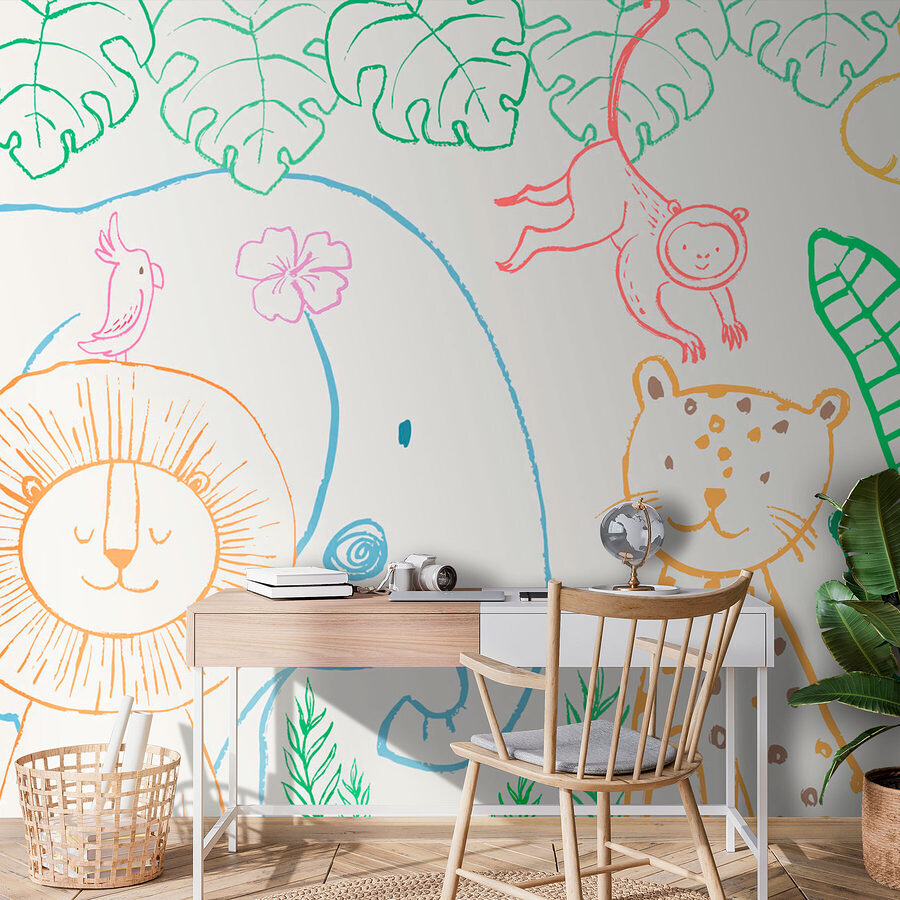 Papel de parede Um desenho de animais e plantas - Image 2