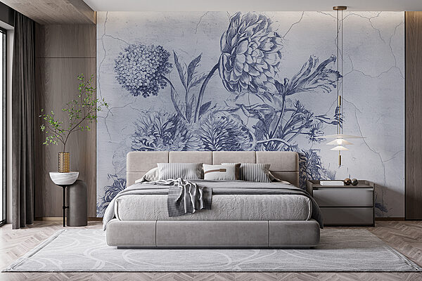 Ilustração floral delicada em tons de azul. Ilustração floral delicada em tons de azul.
