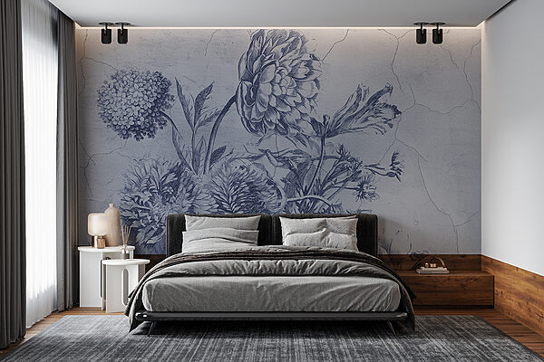 Ilustração floral delicada em tons de azul. Ilustração floral delicada em tons de azul.