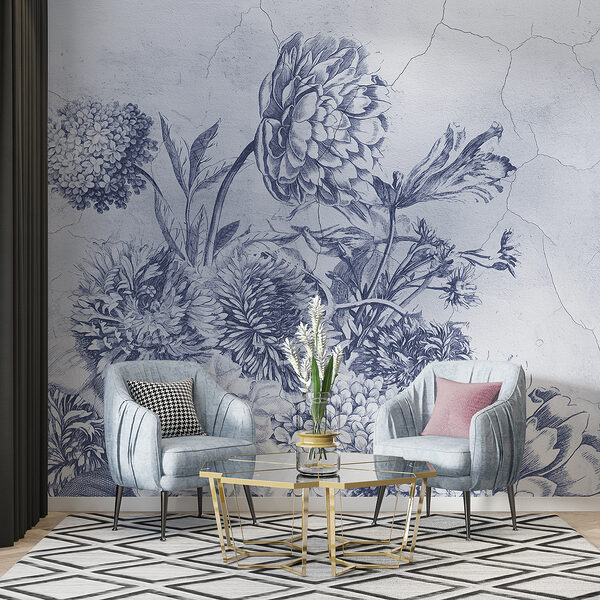 Ilustração floral delicada em tons de azul. Ilustração floral delicada em tons de azul.