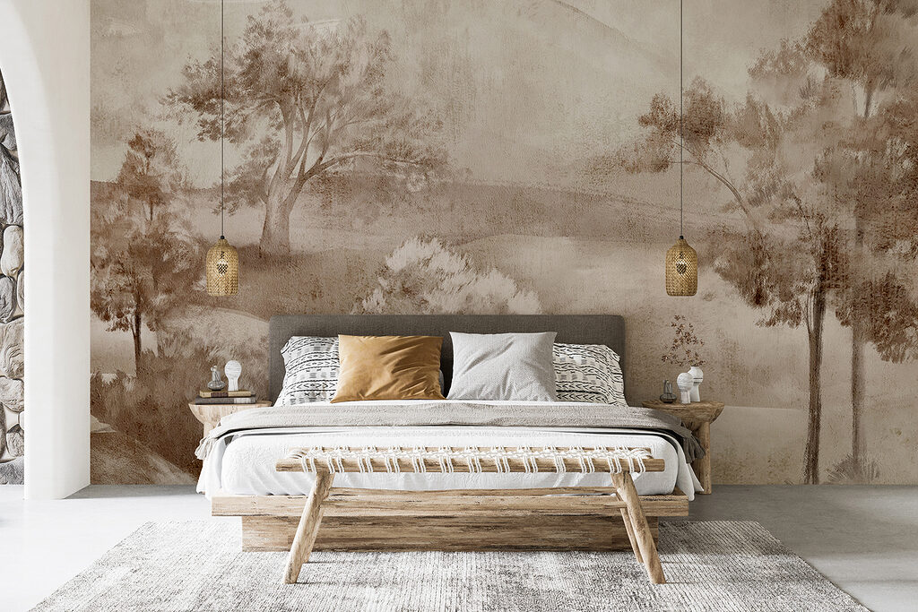 A landscape with trees and bushes