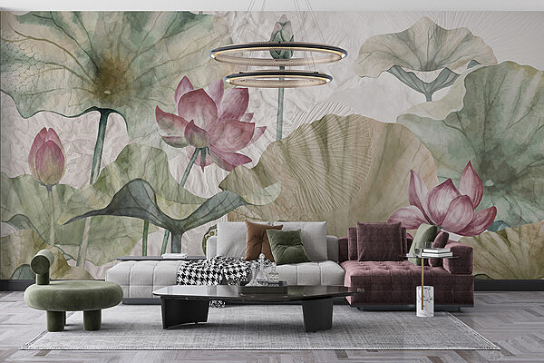 Uma pintura de flores e folhas Uma pintura de flores e folhas