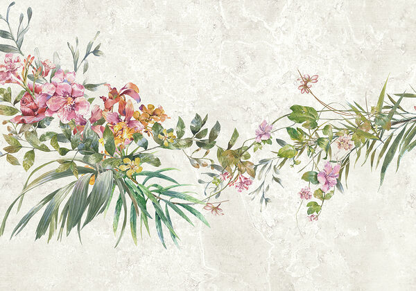 Uma pintura de flores e folhas Uma pintura de flores e folhas
