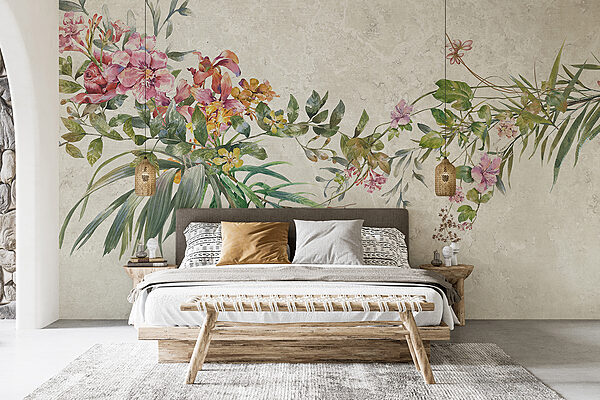 Uma pintura de flores e folhas Uma pintura de flores e folhas